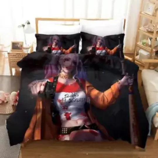 Suicide Squad Harley Quinns Print B Quilt Duvet Cover Set King Home Textiles