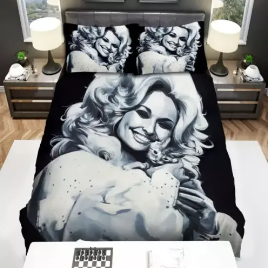 Dolly Parton Cat Back and White Theme Bedding Set | Music Lover Bedding | Music Tour Merch | Gift For Fan