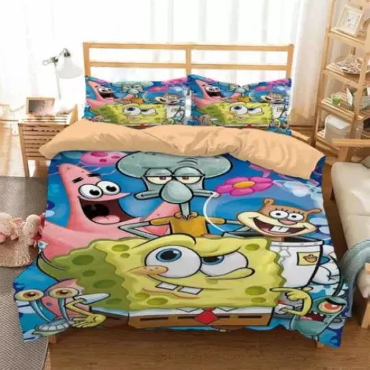Cartoon Movies Spongebob Squarepants Bedding Set | Cartoon Bedding Set For Kids | Gift For Kids