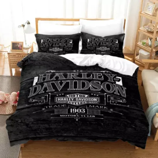 Haarleyy Davidson Motorcycle Holiday Gift #9 Bedding Set | Racing Gift | Gift For Father/Boy friends