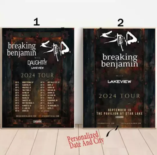 New Custom Breaking Benjamin and Staind 2024 Tour Poster