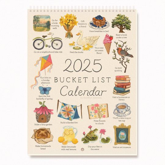 2025 Bucket List Calendar | Brooklyn Swenson Bucket List Calendar, 2025 Wall Calendar, 2025 Art Calendar