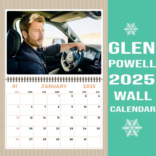 Glen Powell Calendar 2025 / Glen Powell Wall Calendar 2025 / Friend Gift Christmas Gifts New Year Gift Sunday & Monday start