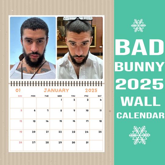 Bad Bunny Benito Calendar 2025 / Bad Bunny Wall Calendar 2025 / Friend Gift Christmas Gifts New Year Gift Sunday & Monday start