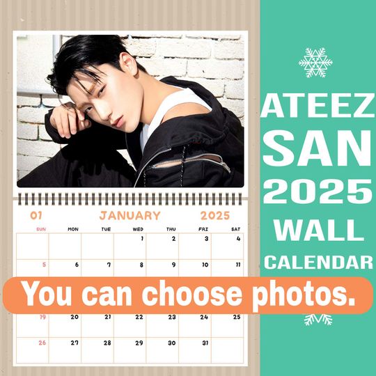 San Ateez Wall Calendar 2025 , Kpop Calendar 2025, Christmas Gift, Ateez Merch, Ateez Gift, San Ateez Bias, San Ateez Calendar