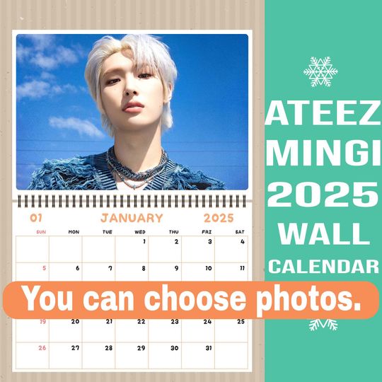 Mingi Ateez Wall Calendar 2025, Kpop Calendar 2025, Christmas Gift, Ateez Merch, Ateez Gift, Mingi Ateez Bias, Mingi Ateez Calendar