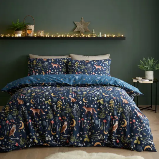 Catherine Lansfield Enchanted Twilight Animals Navy Blue Whimsy Duvet Cover Set