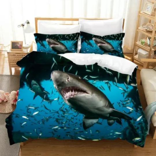 3D Marine Shark Doona Duvet Cover Queen Ocean Bedding Qulit Cover PillowCase