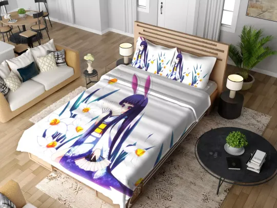 Anime Girl Violet Quilt Duvet Cover Set King Bed Linen Bedding Queen