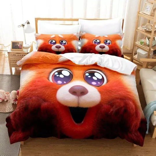 Cute Turning Red Anime Movie Fans Gift 5 Quilt Duvet Cover Set Children King
