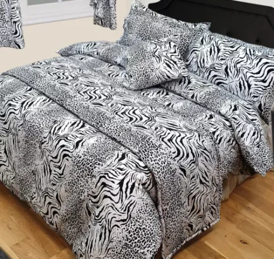 King Size Duvet Cover Set Kalahari Animal Print Zebra Leopard Grey Black White
