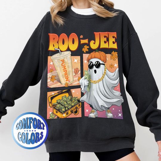 Boo  Jee Comfort Color Sweatshirts | Boo Sweatshirts | Halloween sweatshirts | Spooky Season Ghost Sweatshirt | Ghost Money sweatshirts