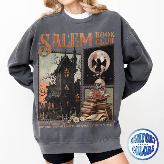 Salem Book Club Comfort Colors Sweatshirt | Moonlit Meeting In The Witching Hour Sweatshirt |  Spooky Stories & Spells sweatshirt