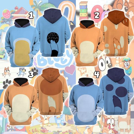 BlueyDad Dad Cosplay Hoodie, Family Custom Halloween Shirt, Dad Puppy Cosplay All Over Print 3D Shirt, Halloween Bandit Heeler Cosplay Hoodie