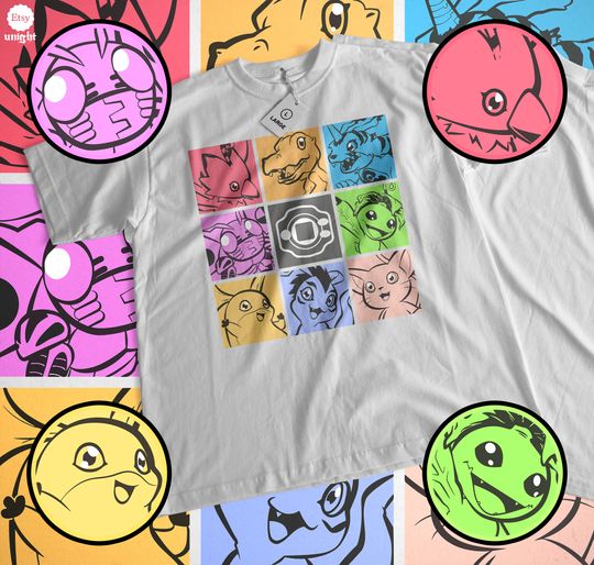 Unisex Digital Monster Squad T-Shirt - Iconic Digimon Character Tee, Anime Fan Essential, Nostalgic Manga Series Apparel, Creature Top
