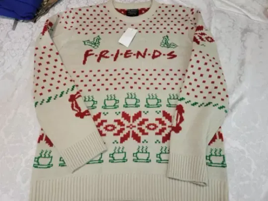 FRIENDS TV Show Men’s Beige Ugly Christmas Sweater Size Large NWT