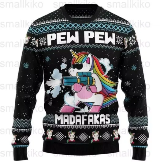 Unicorn Pew Pew Ugly Christmas Sweater, Pew Pew Sweater, Xmas Sweater, Christmas