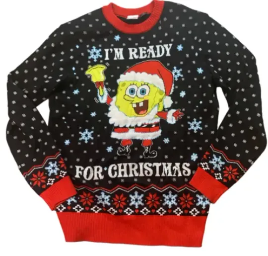 SpongeBob Squarepants Ugly Christmas Sweater Mens Size Medium Nick 90s E213