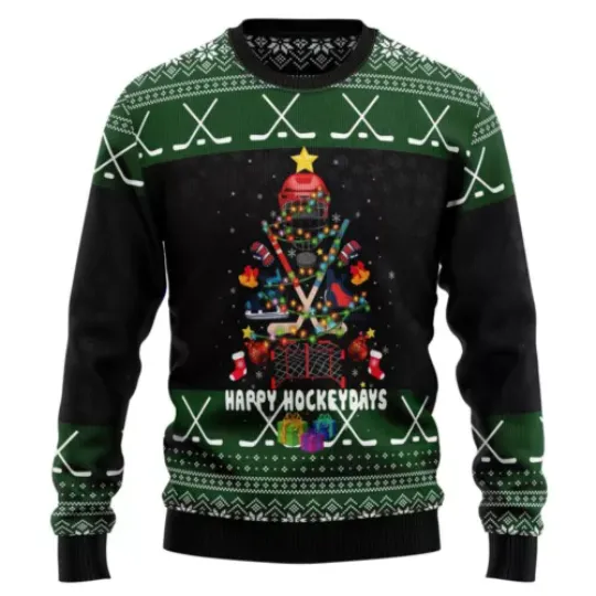 Happy Hockey Christmas Ugly Christmas Sweater Lightweight Xmas Gift For Husband