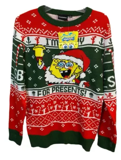 Nick 90s SpongeBob SquarePants Ugly Christmas Sweater Mens Small New With Tag