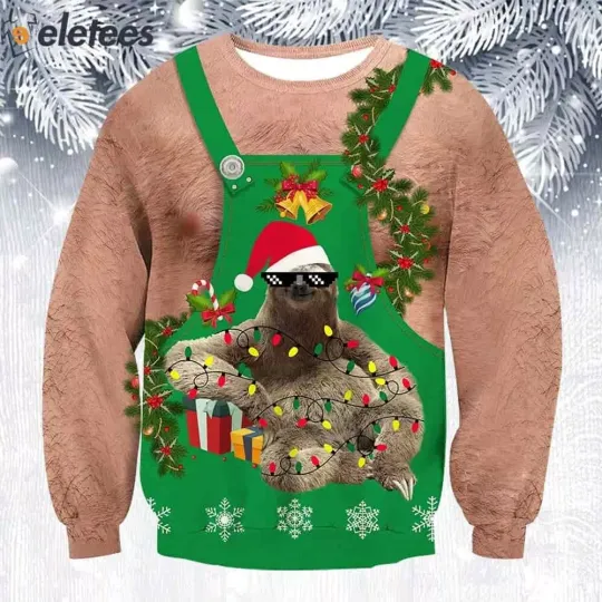 Hairy Chest Sloth Ugly Christmas Sweater SCXV6BDT
