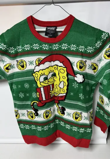Nick 90s SpongeBob SquarePants Ugly Christmas Sweater Mens Size XL Green NEW