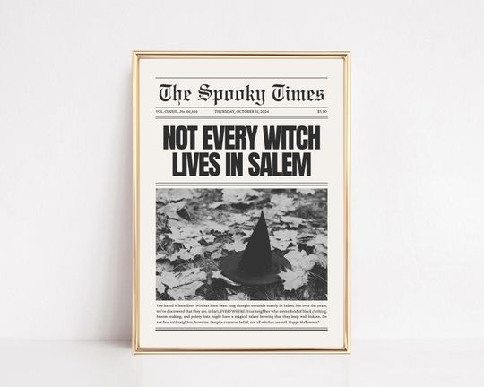 halloween newspaper wall art | printable halloween decor | retro halloween print | funny halloween poster