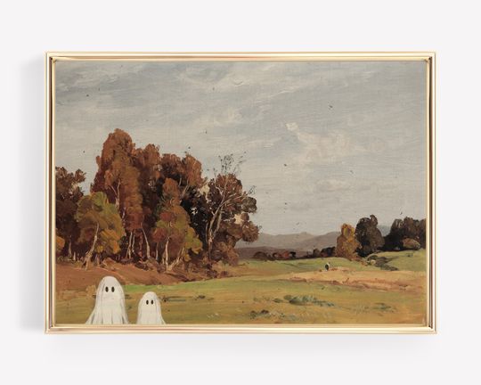 vintage autumn landscape painting | halloween decor | halloween wall art | halloween ghost print | spooky art