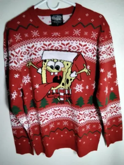 SpongeBob SquarePants Ugly Christmas Sweater Size Medium New Red