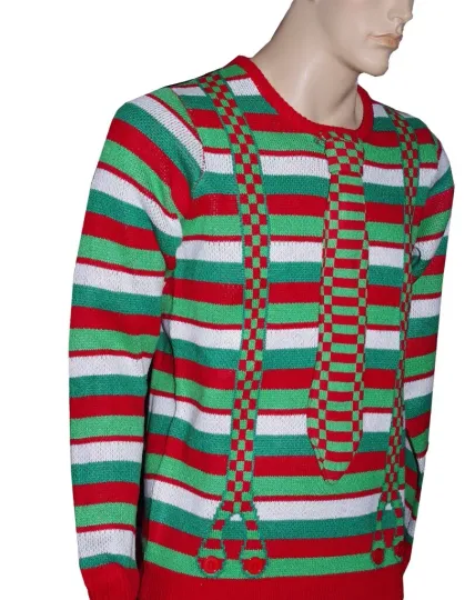 Mens NERD 3D Tie Suspenders Funny Adult Ugly Christmas Sweater Party Medium NEW