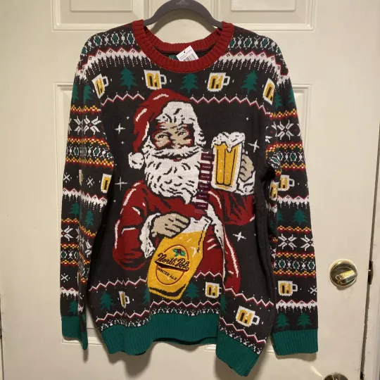 Mens Ugly Christmas Sweater Santa North Pole Winter Ale Size XL