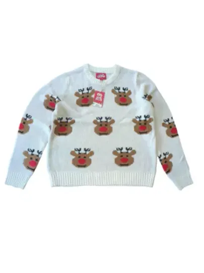 NEW Urban Heritage Oh What Fun White Rudolph Ugly Christmas Sweater for Women