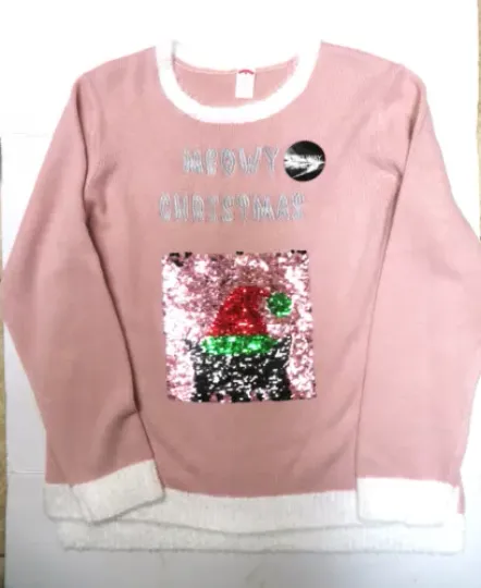 Holiday Time Cats Ugly Christmas Sweater XL Pink LS Crew Neck 2 Way Sequins NWT