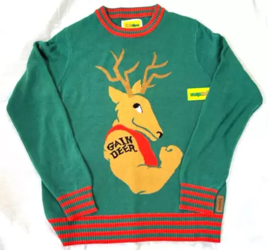 Tipsy Elves Holiday Sweater XL Gym Rat Muscular Reindeer Ugly Gym Work Out FUN !