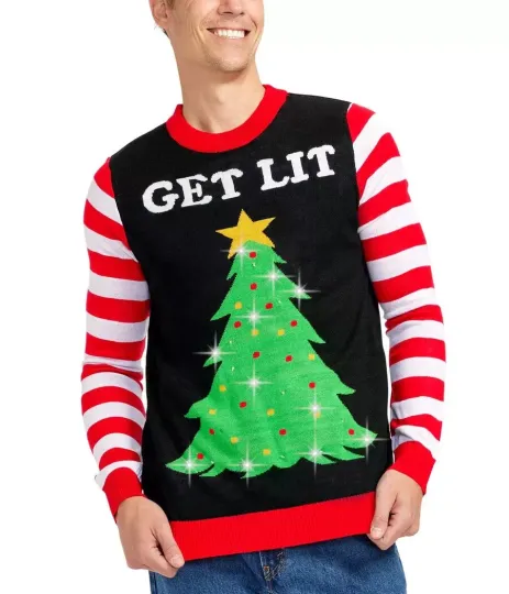 TIPSY ELVES GET LIT LIGHTED UGLY CHRISTMAS SWEATER Men's Size 4XL  BLACK  NEW