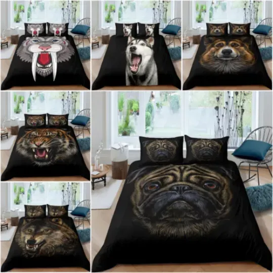 3D Animal Print Quilt Duvet Cover Breathable Pillowcase Single Double Queen King