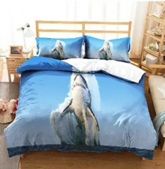 3D Leaping Shark Doona Duvet Cover Queen Bedding Quilt Cover PillowCase