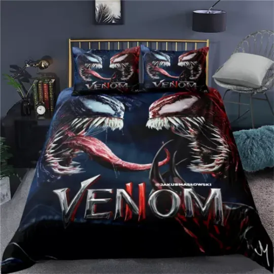 Venom Black Single Double King Super King Duvet Quilt Cover Set Pillowcase