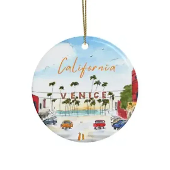 Venice Beach Ceramic Christmas Ornament | California Travel Gift
