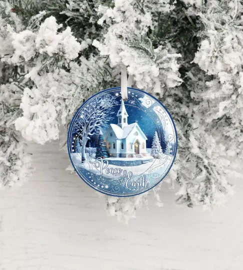 Peace on Earth White Church Ceramic Christmas Ornament Christmas Tree Decoration