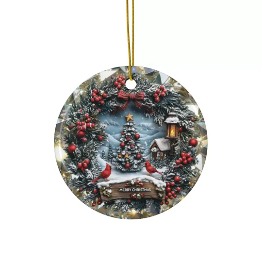 3D Cardinal Ceramic Ornament, Christmas Holiday Decoration, Diamond Home Decor