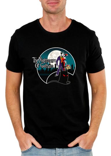 Nightmare of Gotham, Harley Quinn and Joker inspired design, DC, Nightmare before Christmas t-shirt