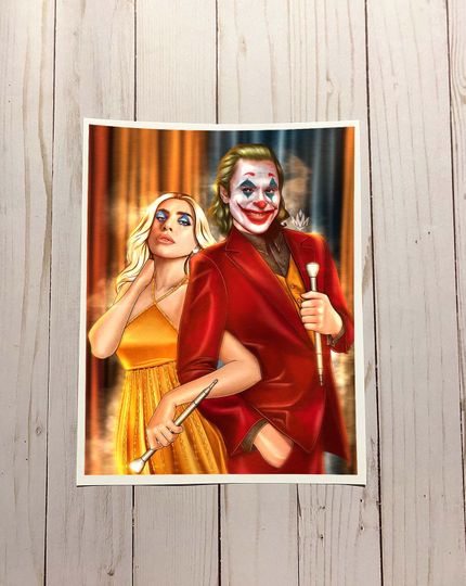 Joker 2 inspired Folie  Deux Ld ga Joaquin Phoenix Harley Quinn and Joker Art Print