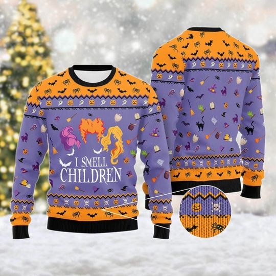 Hocus Pocus Ugly Christmas Sweatshirt, I Smell Children Ugly Sweater, Witch Sisters Sanderson Shirt, Hocus Pocus Horror Xmas Holiday Shirt