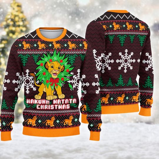 Hakuna Matata Lion King Ugly Christmas Sweater, Lion King Christmas Sweatshirt, Simba Xmas Holiday Shirt, Magic Kingdom Family Trip Shirt