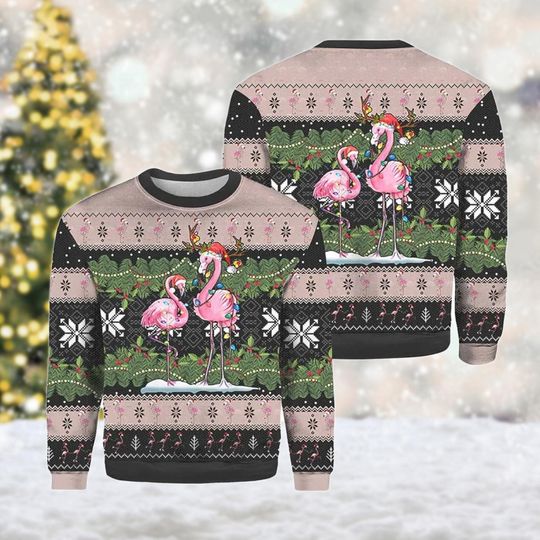 Pink Flamingo Christmas Ugly Sweater, Flamingo Xmas Ugly Sweater Knitted, Flamingo Lovers Shirt, Christmas Gift For Men Women Kid