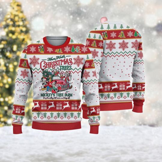 Mickey And Friends Christmas Ugly Sweater, Minnie Mouse Christmas Sweatshirt, Mickey Mouse Xmas Holiday Shirt, Tree Farm Ugly Sweater