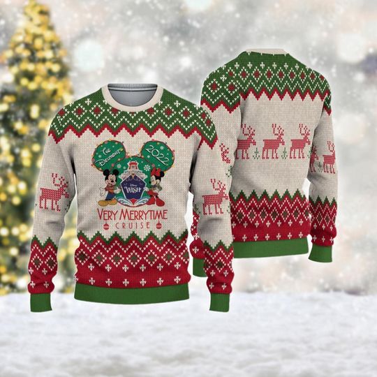 Very Merrytime Cruise Christmas Ugly Sweater, Mickey Mouse Christmas Shirt, Mickey and Friends Xmas Family Shirt, Minnie Mouse Tee