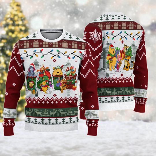 Winnie The Pooh Christmas Ugly Sweater, Pooh and Friends Sweatshirt, Tigger Piglet Eeyore Christmas Shirt, Xmas Party Gift For Family