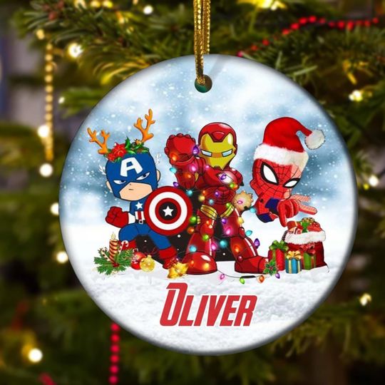 Personalized Superheroe Character Ceramic Christmas Ornament, Heros Team Customized 2024 Christmas Tree Decor, Superheros Group Gift For Kid